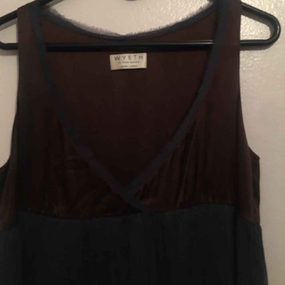 💐Wyeth Silk Dress size L Blue & Brown combo
